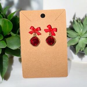 🎀❤️ Red Bow Statement Earrings | Sparkly Gem Dangle Holiday Glam ✨